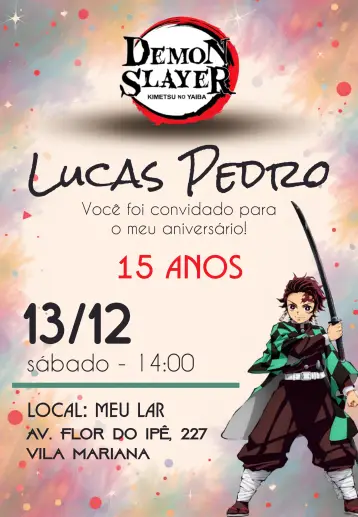 Invite Demon Slayer Anime Kimetsu No Yaiba Naruto editable and customizable