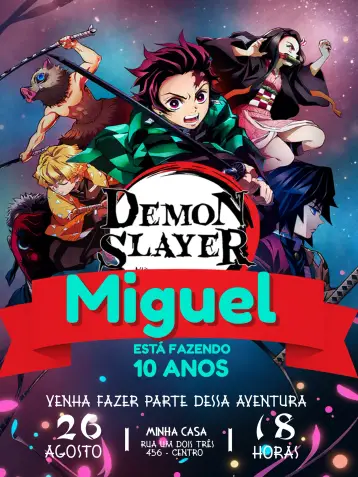 Invite Colorful Demon Slayer editable and customizable