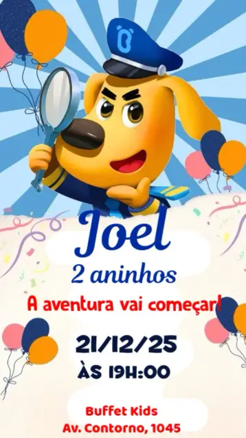 Convite Detetive Labrador editável e personalizável