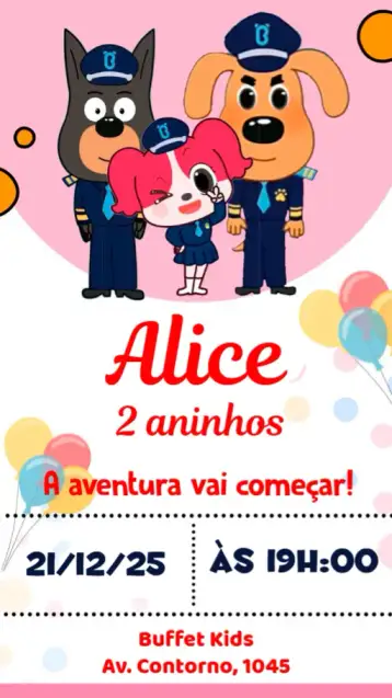 Convite Detetive Labrador para aniversário infantil com tema de detetive. – tema aniversário infantil (colorido, lúdico, divertido, temático, infantil, moderno)