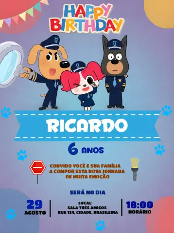 Convite Brown Detective Labrador para children's birthday with a detective theme. – tema most searched for (police-themed, children's, animals, colorful, fun-filled, themed)