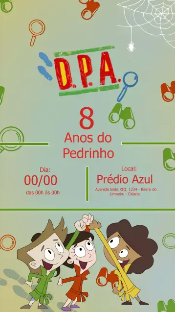 Convite Detetives Do Prédio Azul Dpa editável e personalizável