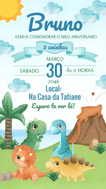 Invitación Dino Baby Acuarela editable y personalizable