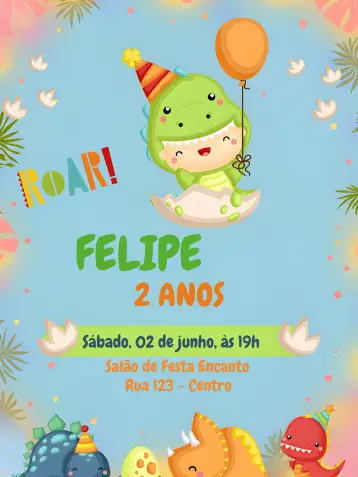 Convite Dino Baby Infantil para children's birthday with a dinosaur theme. – tema most searched for (fun, colorful, playful, thematic, childlike, nature-themed)
