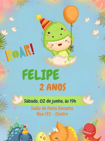 Invite Dino Baby Infantil editable and customizable