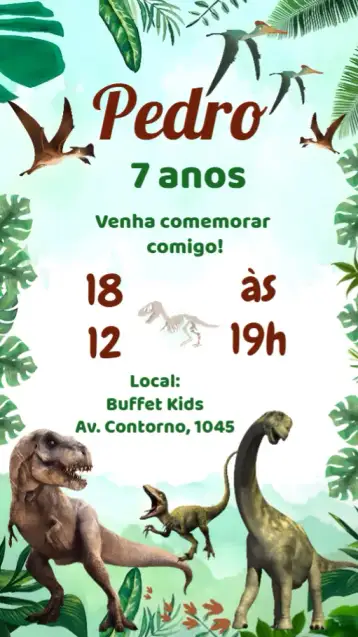 Convite Dinosaurio para cumpleaños infantil con temática de dinosaurios. – tema cumpleaños (colorido, lúdico, jurásico, aventura, moderno)