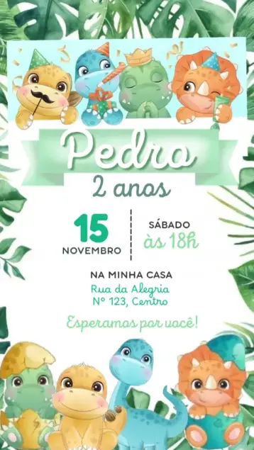 Convite Dinossauro baby editável e personalizável