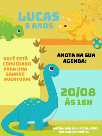 Convite Dinossauro Preto editável e personalizável