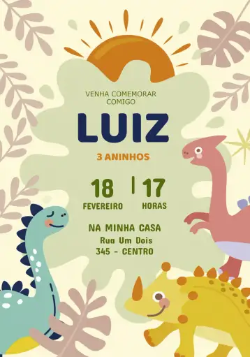 Convite Dinossauros Verde para aniversário infantil com tema de dinossauros. – tema mais pesquisados (dinossauros, colorido, infantil, divertido, temático, floresta)
