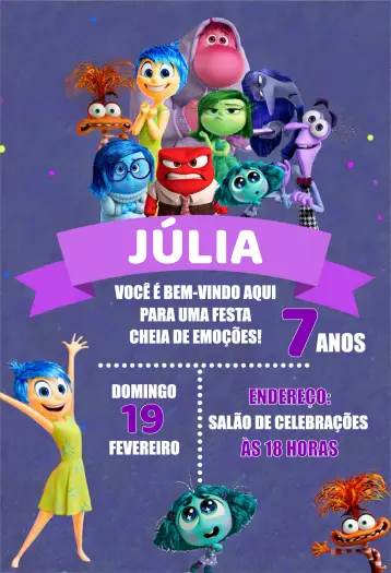 Convite Divertida Mente 2 Divertidamente editável e personalizável