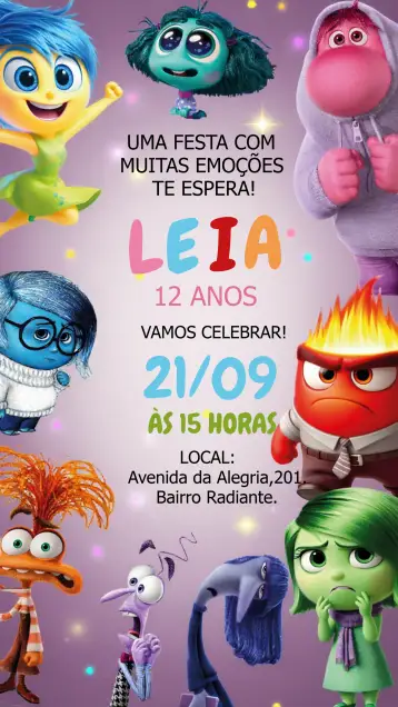 Convite Fun Mind 2 Anger para children's birthday with inside out theme. – tema most searched for (colorful, fun-filled, emotional, modern, childlike)