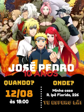 Convite Do Naruto Anime editável e personalizável