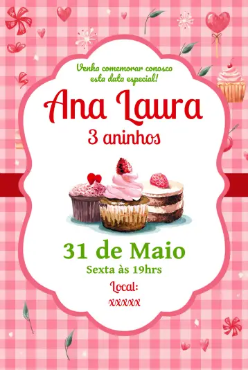 Invitación Dulces Cupcakes de Cereza editable y personalizable