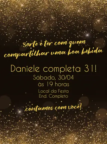Convite Adulto Dorado para cumpleaños adulto con estilo y elegancia. – tema cumpleaños (oro, negro, modernidad, purpurina, sofisticación, celebración)