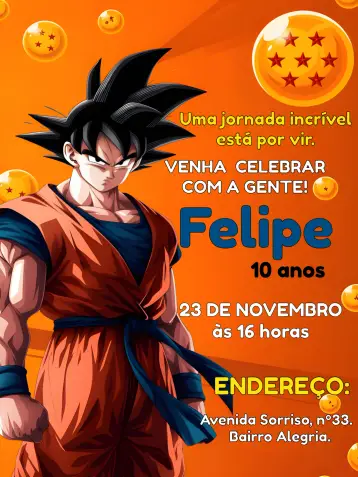 Convite Dragon Ball Z Goku Esfera editável e personalizável