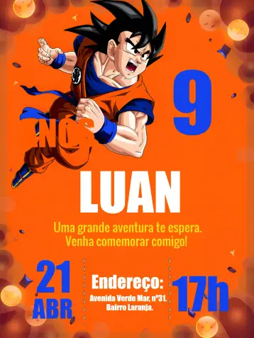 Convite Dragon Ball Z Goku Vegeta editável e personalizável