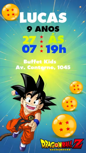 Convite Dragon Ball Z Logo para aniversário infantil ou festa temática de dragon ball z. – tema mais pesquisados (colorido, anime, jovial, moderno, temático, vibrante)