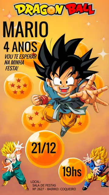 Convite Dragon Ball Z Preto editável e personalizável