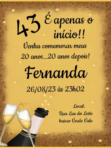 Convite Drinks Covite para aniversário adulto celebrado com sofisticação e charme. – tema aniversário (dourado, branco, elegante, moderno, minimalista, refinado)