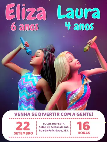 Invite Double Pink Barbies editable and customizable