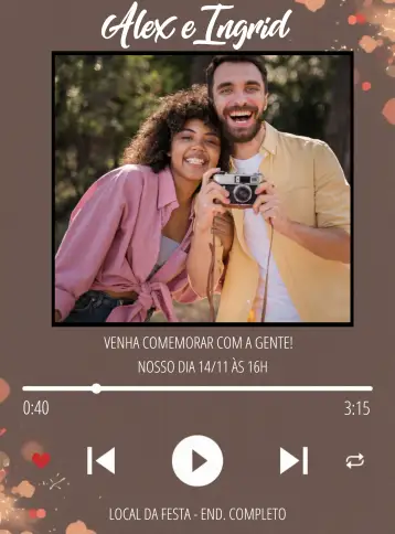Convite Doble Pareja Spotify Con Foto Música para cumpleaños de pareja, celebración especial llena de amor y música. – tema cumpleaños (moderno, vibrante, musical, romántico, casual)