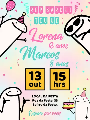 Invite Double Flork Boy And Girl Bento editable and customizable