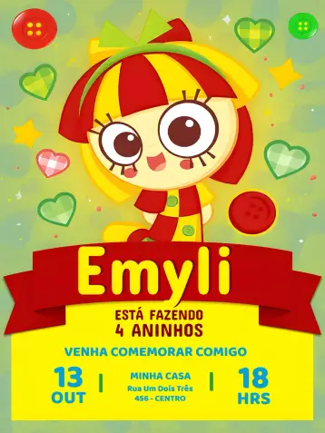 Convite Emília Sítio Do Pica Pau Amarelo Foto editável e personalizável