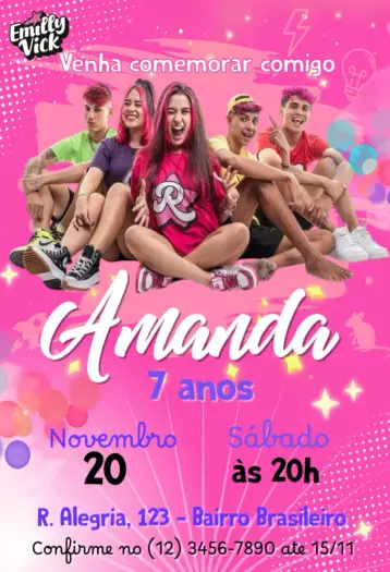 Convite Emilly Vick editável e personalizável