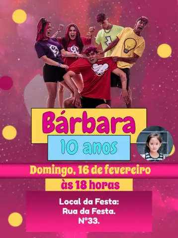 Convite Emilly Vicky Com Foto Amigos para aniversário infantil com amigos. – tema aniversário infantil (rosa, divertido, jovial, moderno, colorido, infantil)