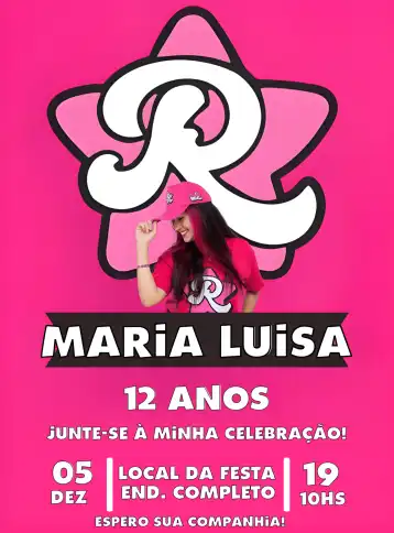 Convite Emily Vick Atriz – tema Aniversário Infantil rosa, divertido, moderno, infantil, desenho animado, youtuber