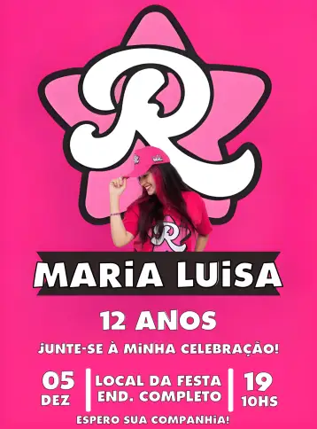 Convite Emily Vick Atriz para aniversário infantil – tema aniversário infantil (rosa, divertido, moderno, infantil, desenho animado, youtuber)