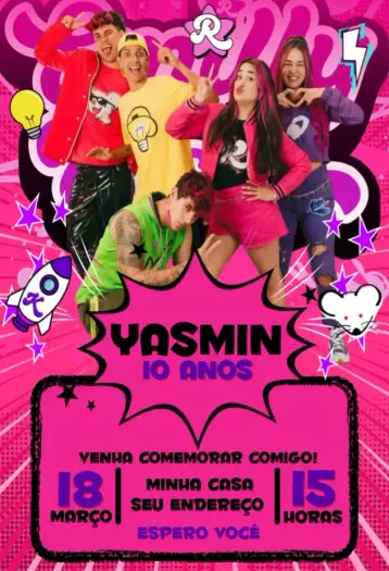 Convite Emily Vick rosa rosas – tema aniversário