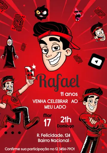 Convite Enaldinho Desafío para cumpleaños infantil con temática de enaldinho. – tema más buscados (rojo, divertido, joven, temático, colorido, dinámico)