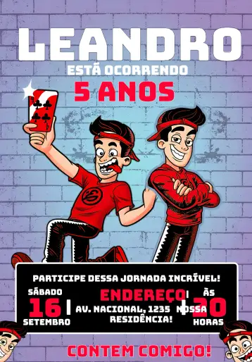 Convite Enaldinho Rojo para cumpleaños infantil – tema más buscados (rojo vibrante, divertido, moderno, juvenil, inspirado en youtuber, colorido)