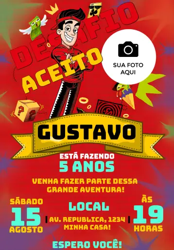 Invitación Enaldinho Youtuber Con Foto Enaldo editable y personalizable