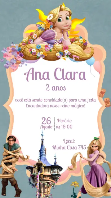 Convite Enrolados Lilás editável e personalizável