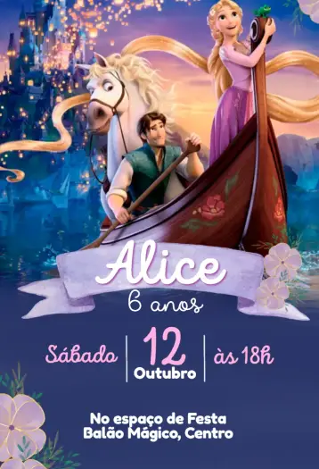Convite Enrolados Rapunzel editável e personalizável