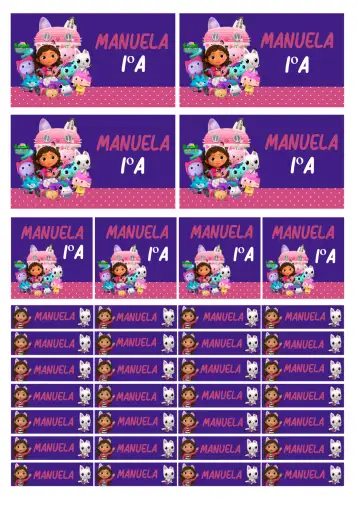 Convite Etiqueta escolar Casa Mágica de Gabby para volta às aulas e festas temáticas. – tema cartão (colorido, fantasia, brincalhão, infantil, alegre, mágico)