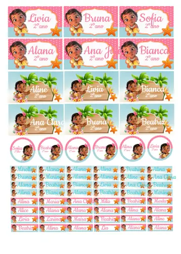 Invitación Etiqueta Escolar Moana Baby Festa editable y personalizable