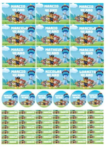 Invitación Etiqueta Escolar Patrulla Canina Tag editable y personalizable