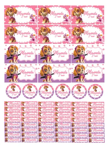 Convite Etiqueta Escolar Skye Patrulha Canina Rosa editável e personalizável