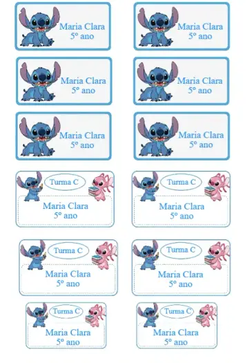 Convite Etiqueta escolar Stitch editável e personalizável