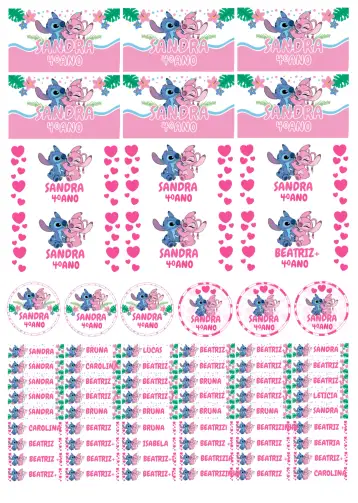 Convite Etiqueta Escolar Stitch E Angel Rosa para ideal para festas de aniversário e lembrancinhas escolares. – tema mais pesquisados (vibrante, divertido, infantil, colorido, lúdico, Disney)
