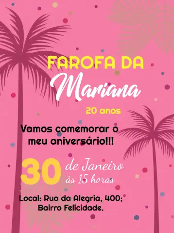 Convite Farofa Party para despedida de soltera animada y relajada. – tema despedida de soltera (colorido, abstracto, verano, fiesta en la piscina, vibrante, divertido)