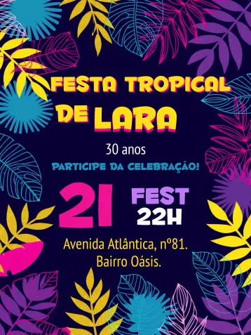 Convite Farofa Tropical Neon editável e personalizável