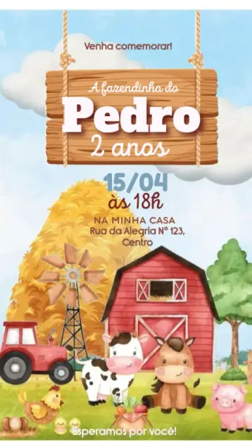 Convite Fazendinha editável e personalizável