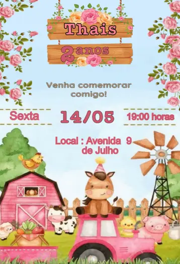 Convite Fazendinha editável e personalizável