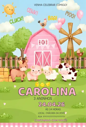 Invite Pink Farm Little Farm editable and customizable
