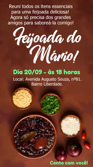 Invitación Feijoada Marrón editable y personalizable
