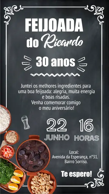Invite Blackboard Feijoada Dinner.Lunch editable and customizable